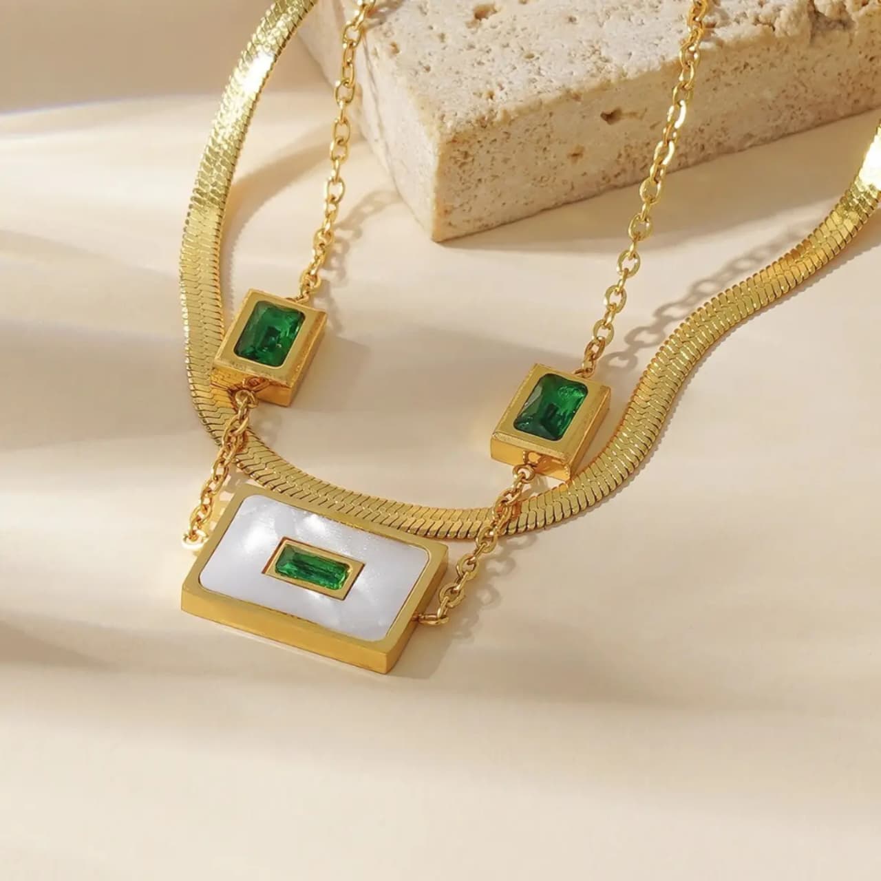 Emerald double chain bracelet